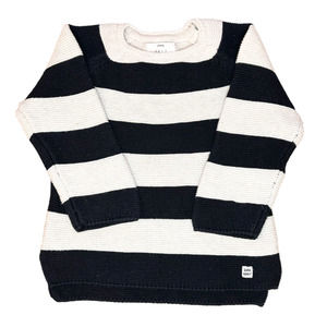 Zara Knit Baby Boy Navy Beige Striped Cotton Sweater 18-24 months Button Accent